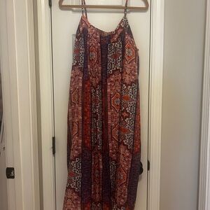 Lucky Brand Red and Purple Boho Print Maxi Dress